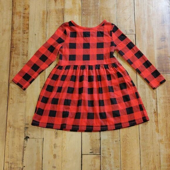 Cat & Jack Dress 4T Red Black Buffalo Plaid Dress Holiday Christmas Cotton - Picture 3 of 5